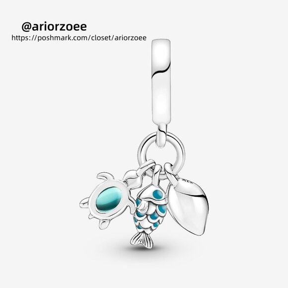Pandora Fish, Sea Turtle & Conch Triple Dangle Charm - Picture 2 of 6